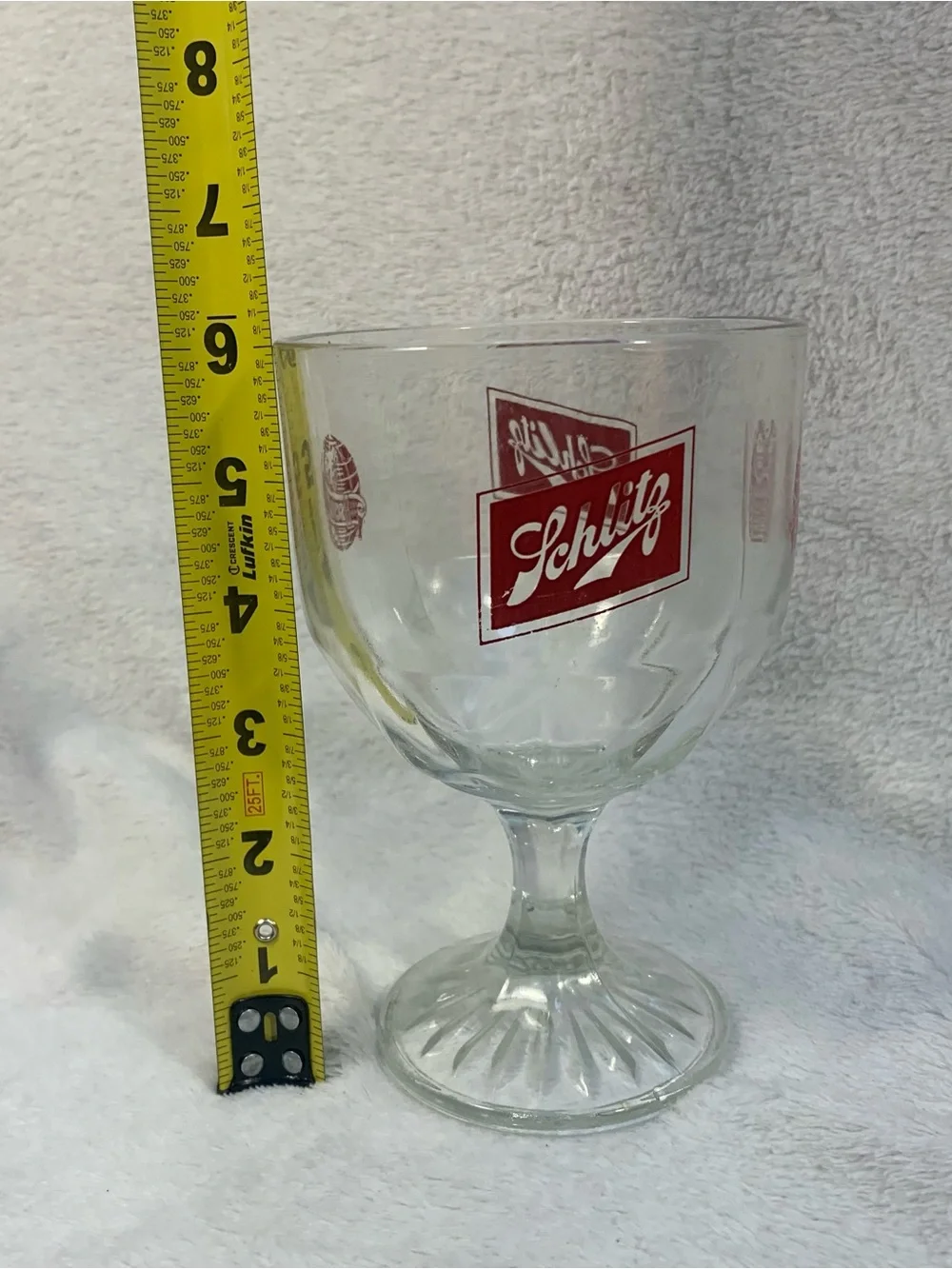 Red Schlitz Beer Goblet Glass - 6” stemmed vintage